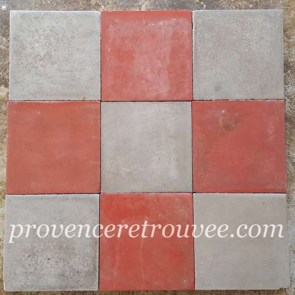 Carrelage Damier ciment ancien de couleur unie rouge et gris Format : 20x20 cm