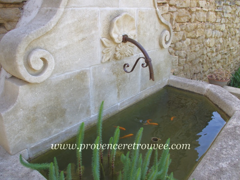 Poissons trouvant refuge dans le bassin de cette fontaine de jardin, Bordeaux en Gironde